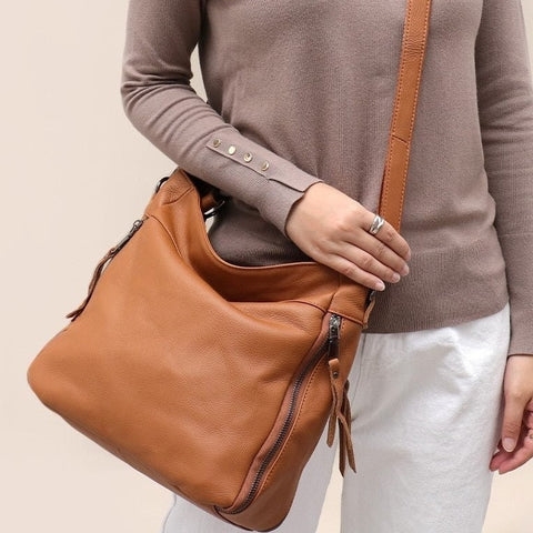 Capri Leather Shoulder Bag, Leather Hobo Crossbody Bag, Genuine Leather Tote, Soft Brown Hobo Bag
