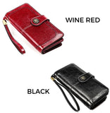 Womens Long Leather Wallet, Boho Tri-Fold, Retro Clutch Satchel Purse, RFID Blocking Feature
