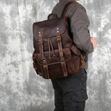 Crazy Horse Leather Retro Men's Laptop Backpack, Vintage Leather Rucksack, Work Backpack, Study Rucksack, Weekend Travel Bag