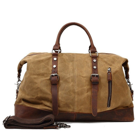 Waxed Canvas Travel Bag, Vintage Canvas Leather Carryall, Unisex Duffel Bag, Weekender Bag