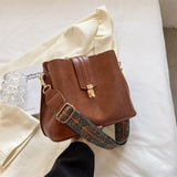 Vegan Bucket Bag With Vintage Strap, Retro Faux Leather Purse
