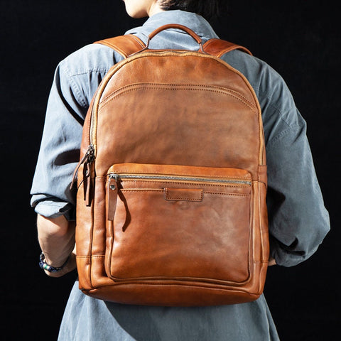 Retro Leather Backpack, Mens Vegetable Tanned Leather Backpack, Travel Backpack, Laptop Backpack