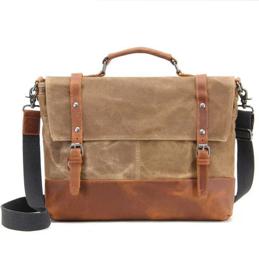 Waxed Canvas Messenger Bag, Canvas - Leather Vintage Satchel, Canvas Crossbody Bag, Canvas Laptop Bag