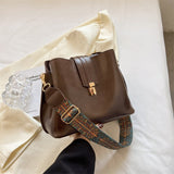 Vegan Bucket Bag With Vintage Strap, Retro Faux Leather Purse
